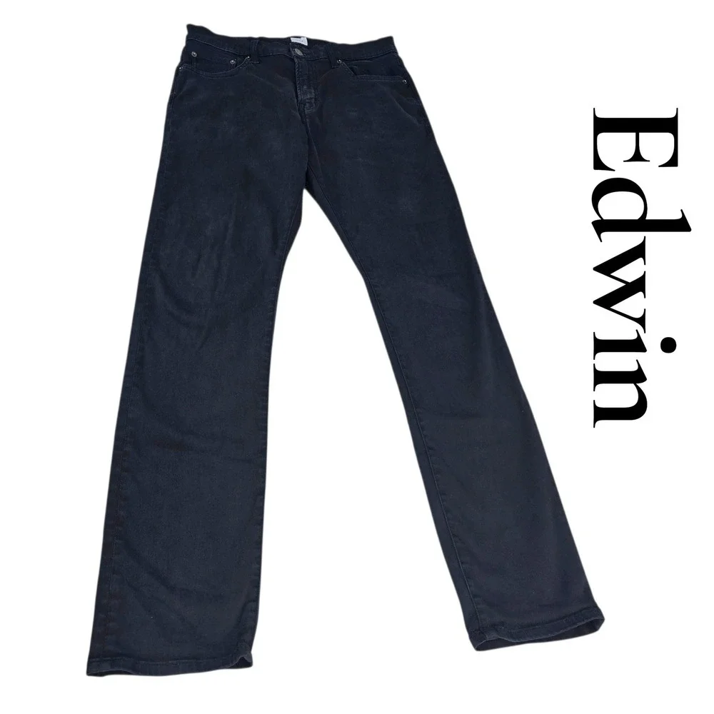 Edwin Maddox Jeans Mens 31 Black Cotton Blend Slim Fit Faded Wash Modern Casual